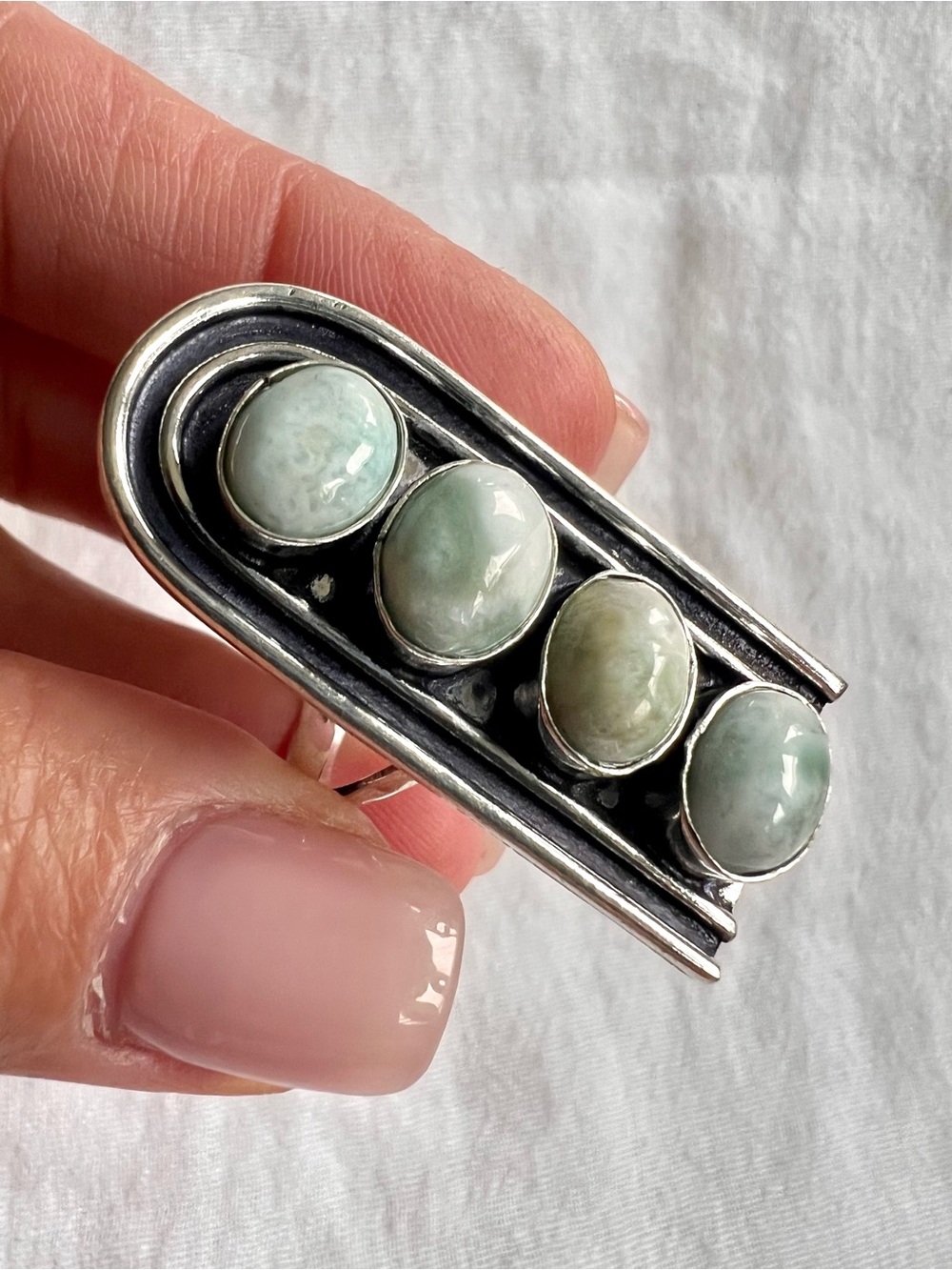 925 Sacred Arch Caribbean Larimar 4 Stone Ring 10